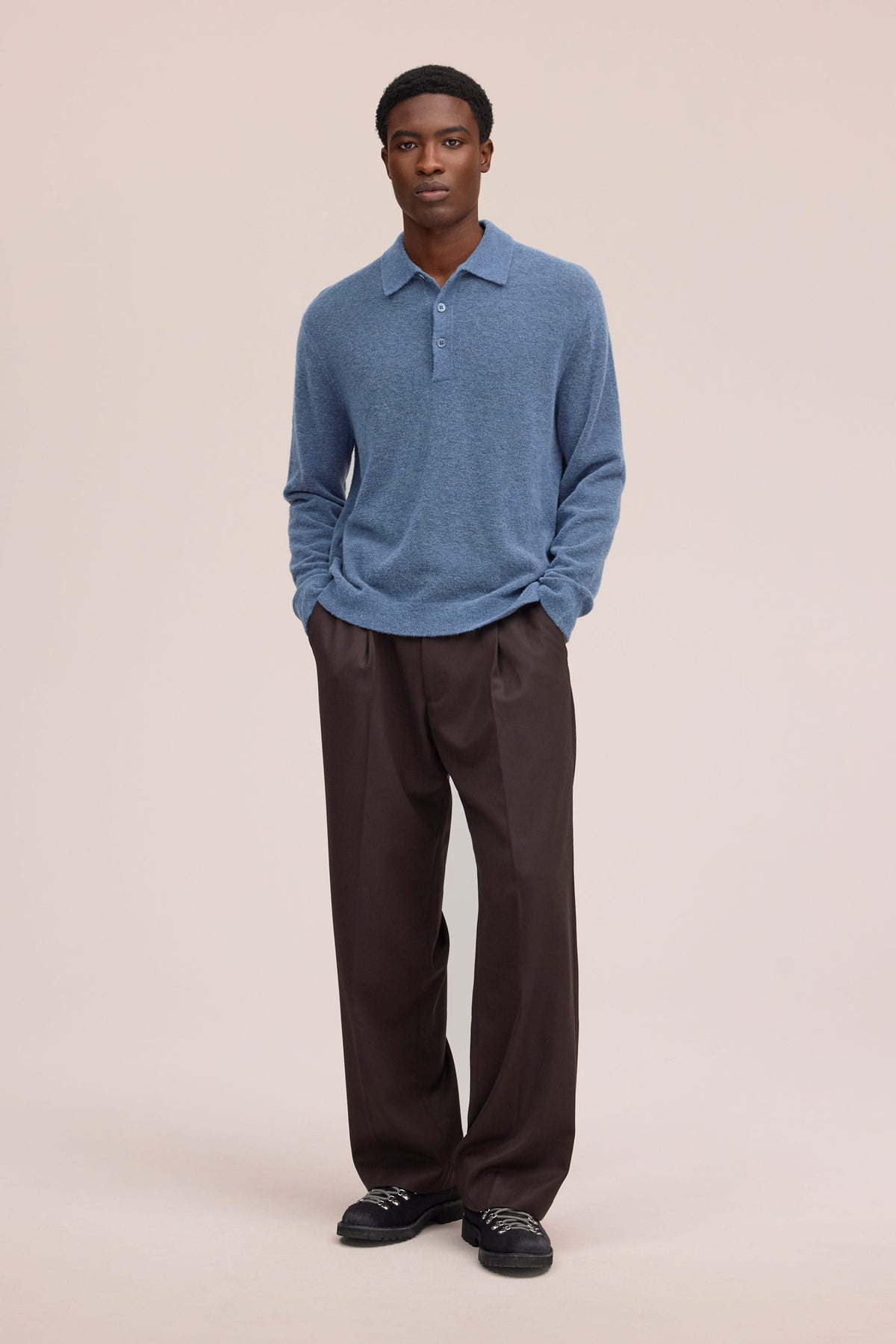 Gavin - Relaxed Fit Wool Blend Polo - Harbor Night