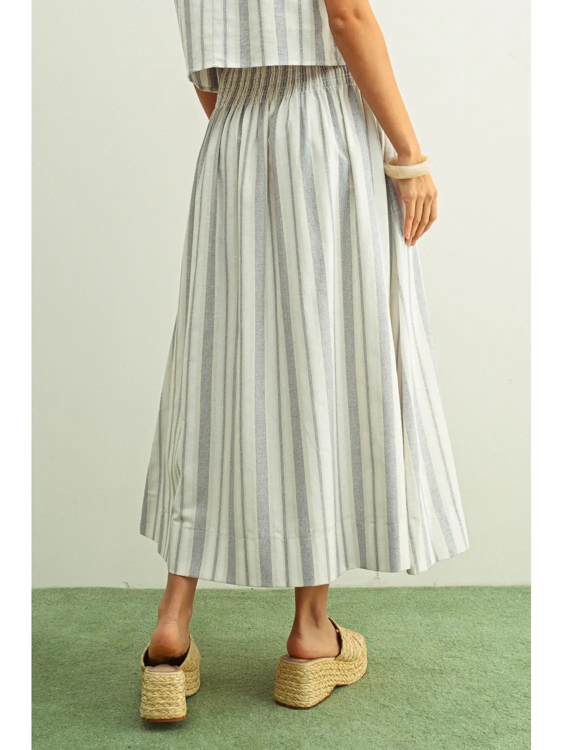 Striped Smocked Waist Maxi Skirt - Blue/Oatmeal
