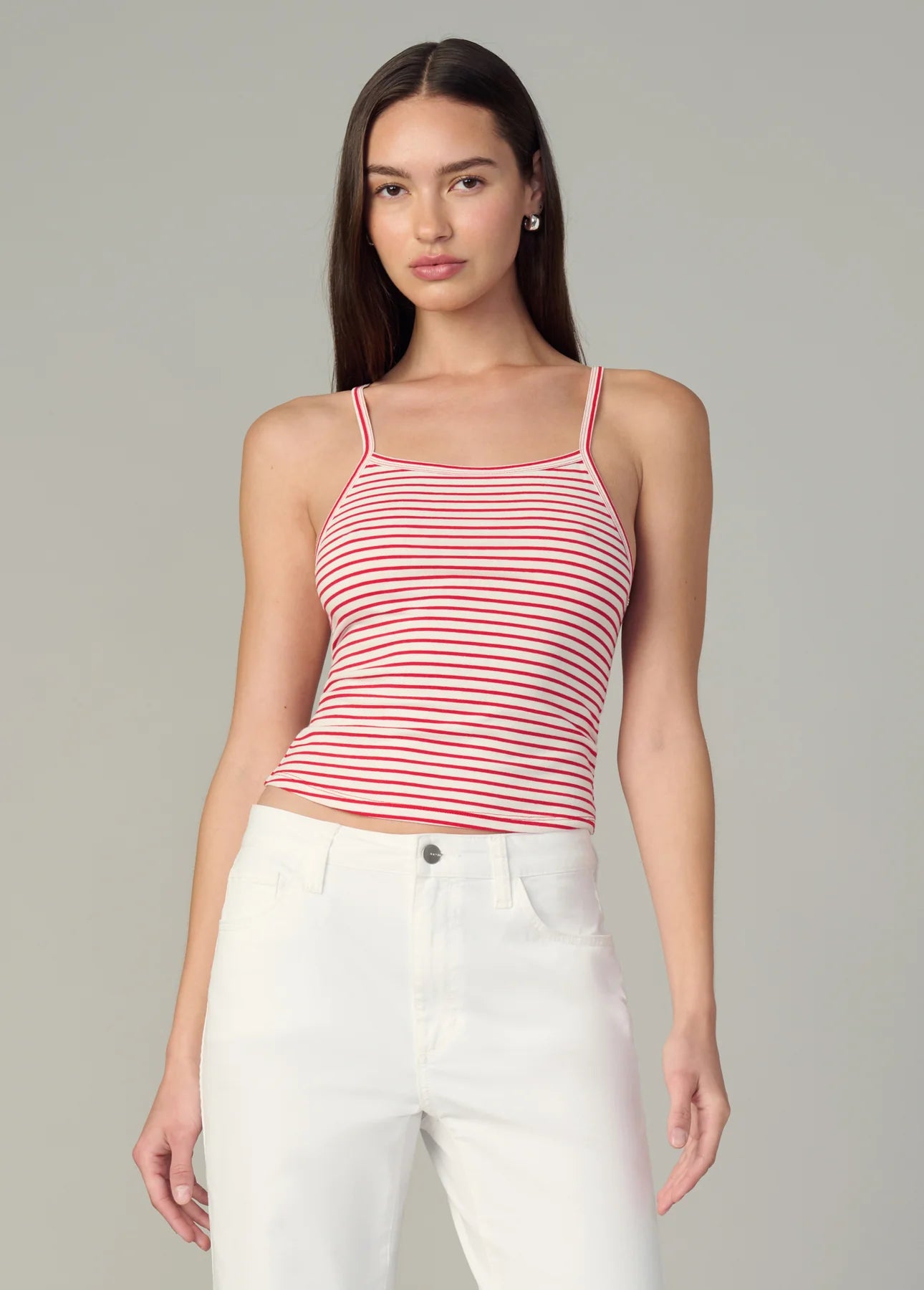The Everyday Tank - White/Cherry Red Stripe
