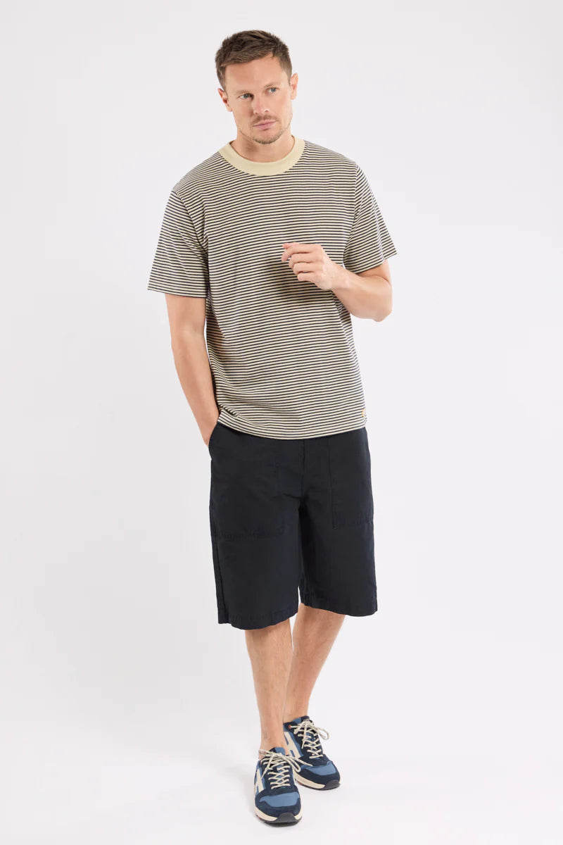 Heritage Striped T-Shirt - Organic Cotton - Gravel / Marine Deep