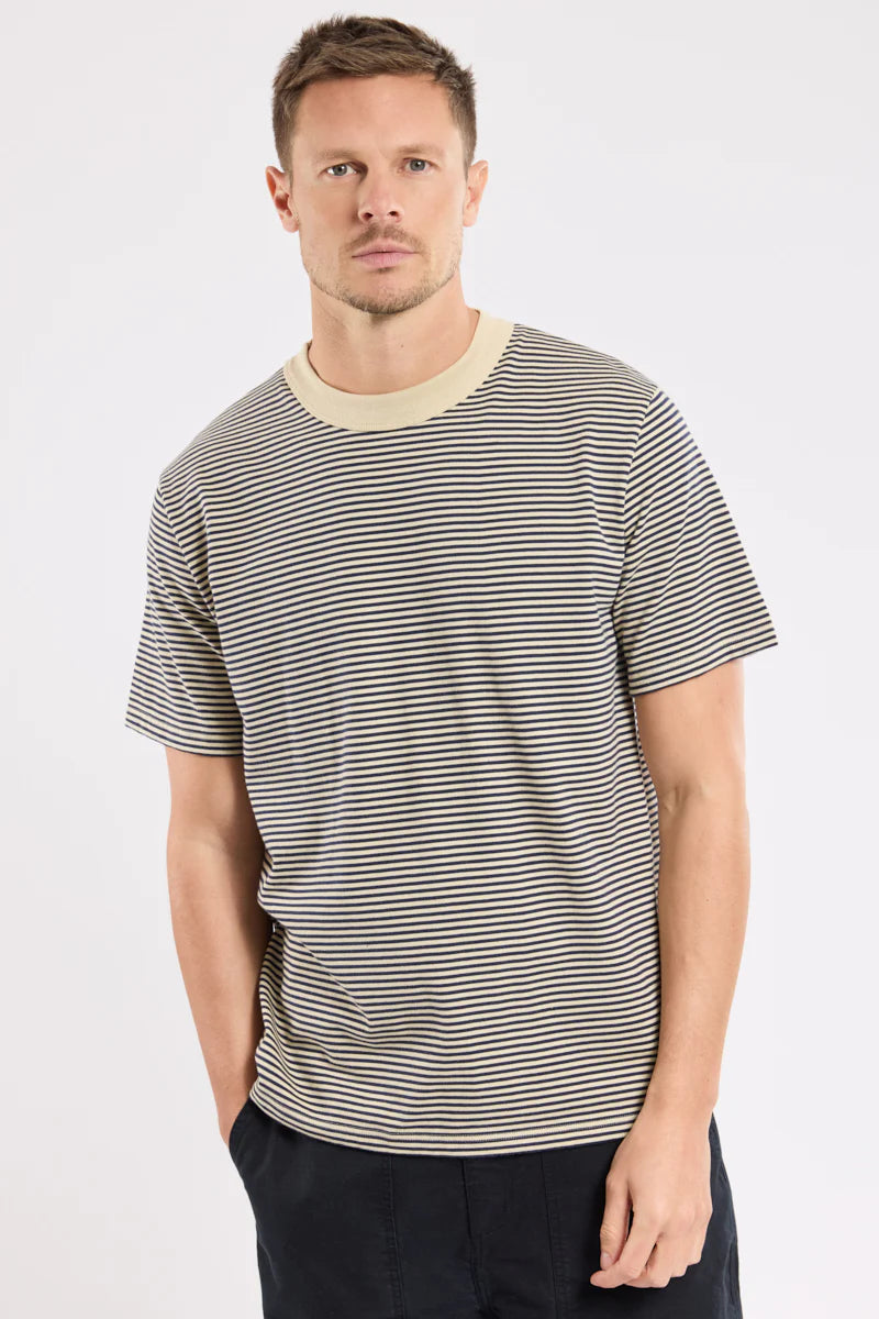 Heritage Striped T-Shirt - Organic Cotton - Gravel / Marine Deep