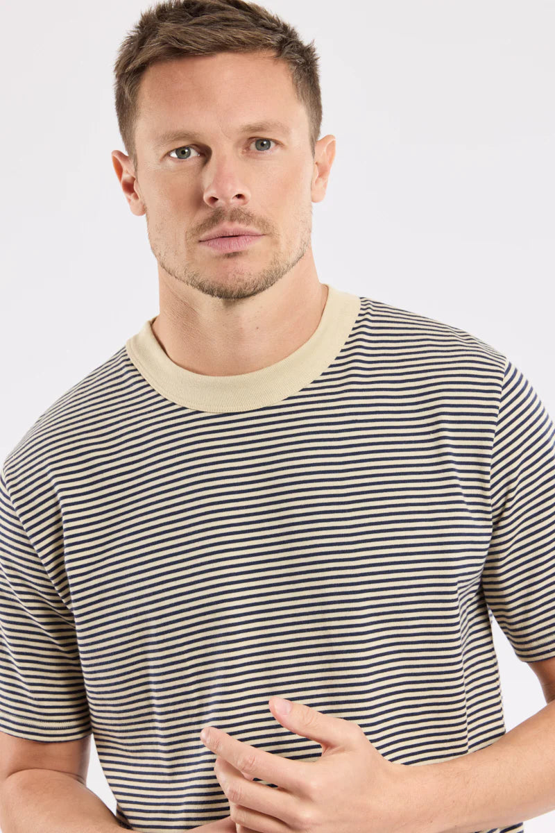 Heritage Striped T-Shirt - Organic Cotton - Gravel / Marine Deep