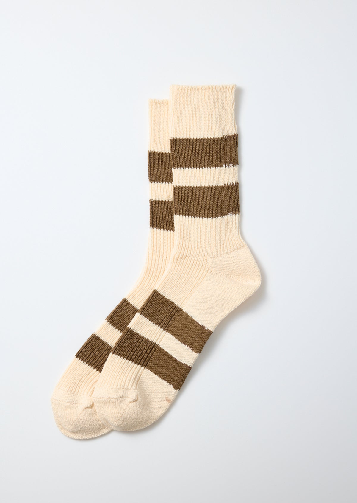Recycled Cotton Stripe Socks - Ecru/Moss Brown