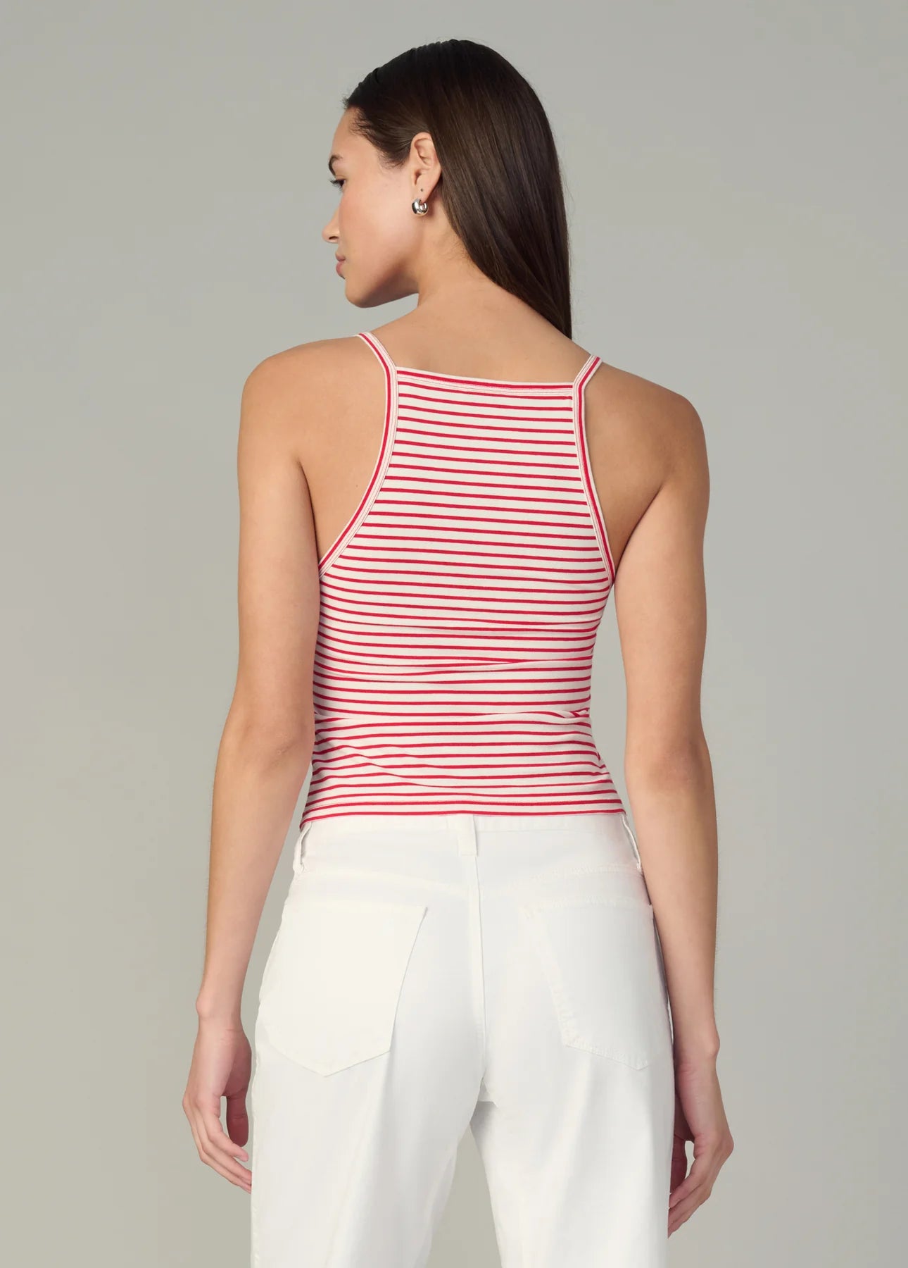 The Everyday Tank - White/Cherry Red Stripe