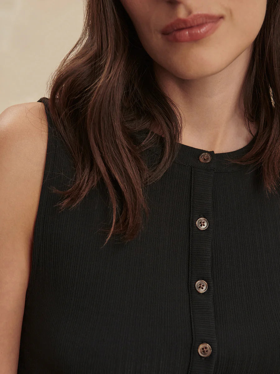 Latia Button Through Tank - Black
