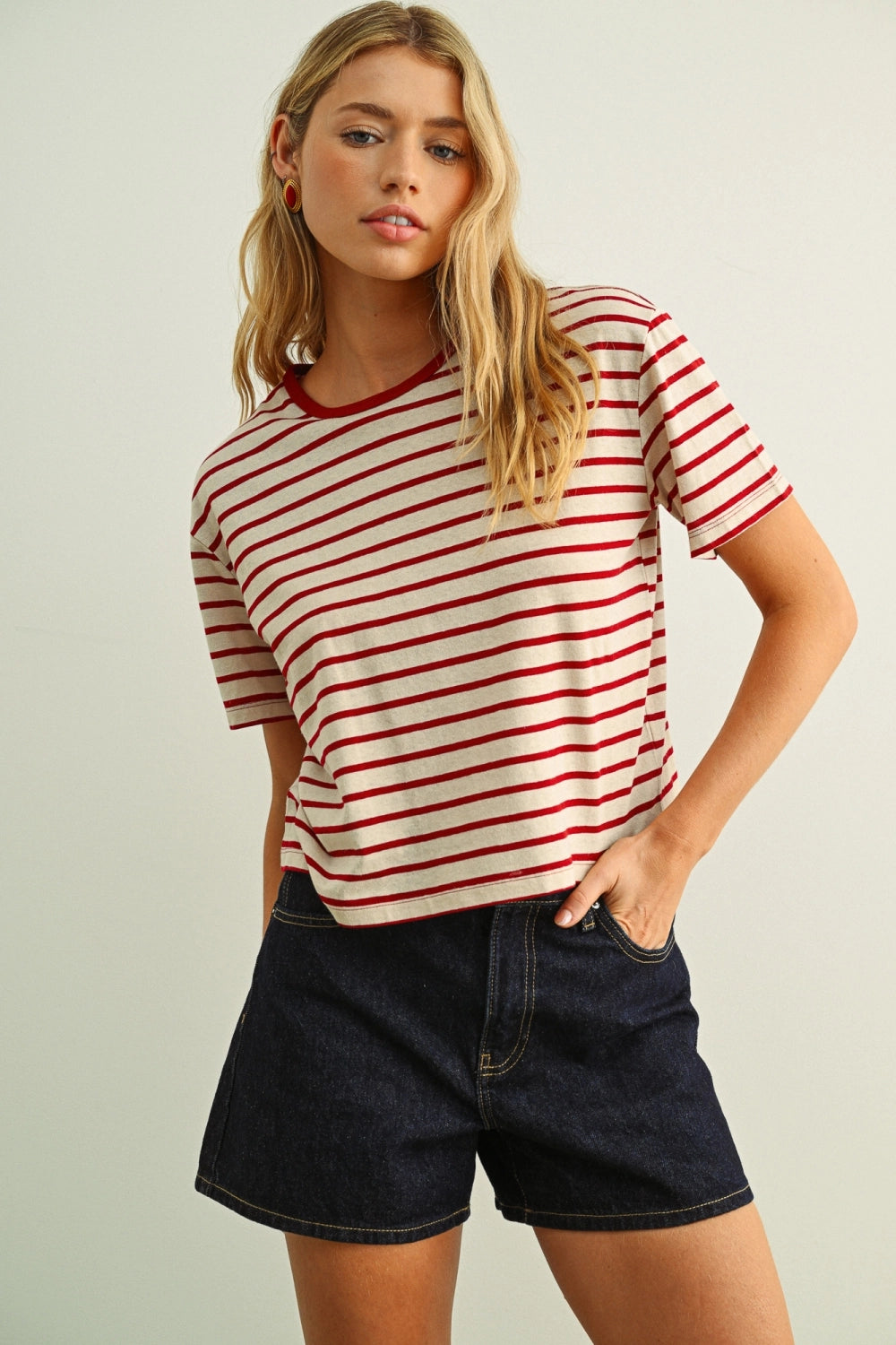 Striped Ringer Tee - Red
