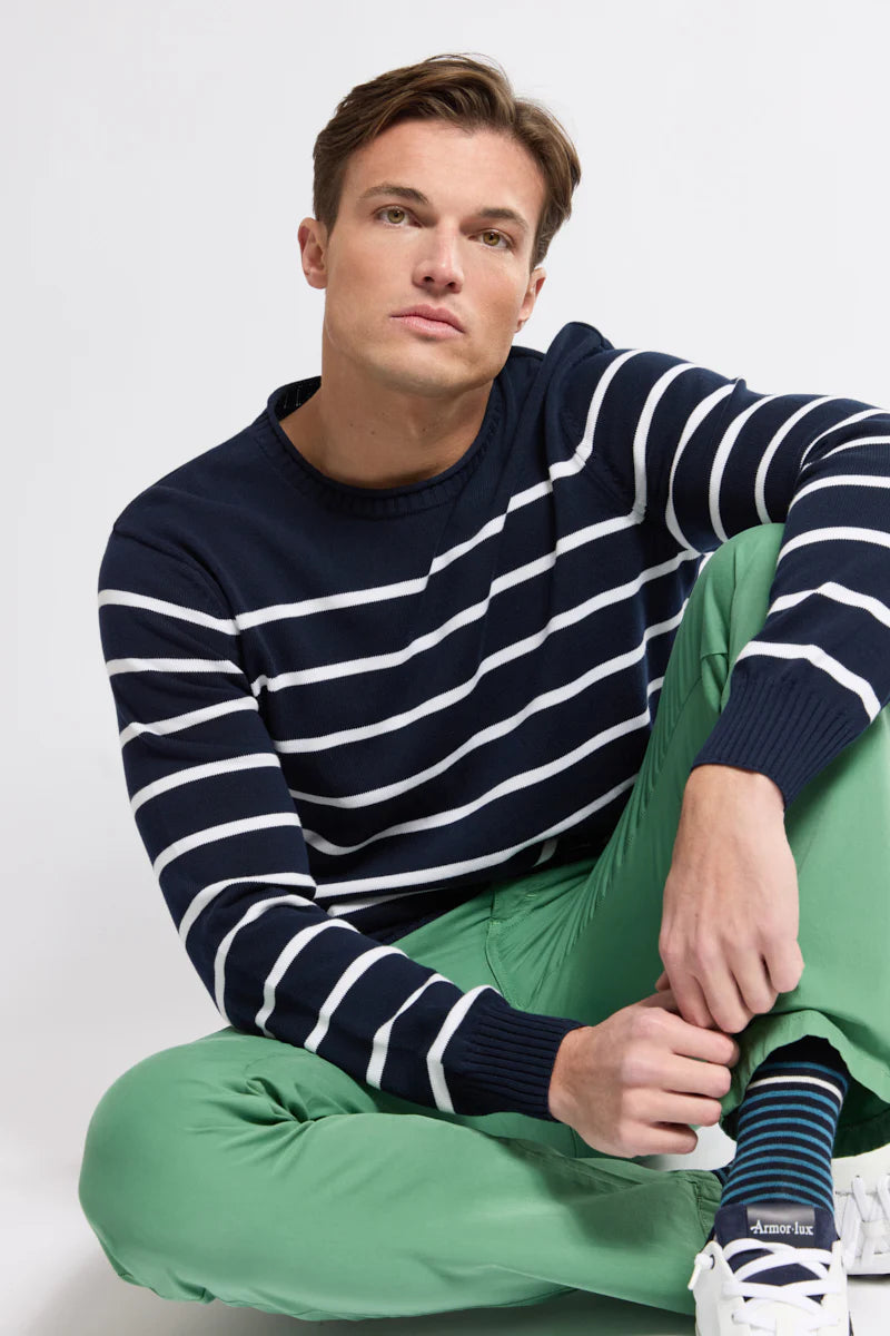 Héritage Striped Sweater - Cotton - Marine Deep / Blanc