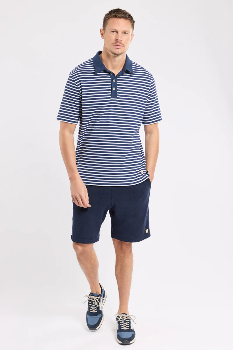 Heritage Striped Polo Shirt - Cotton - Marine Deep / Blanc