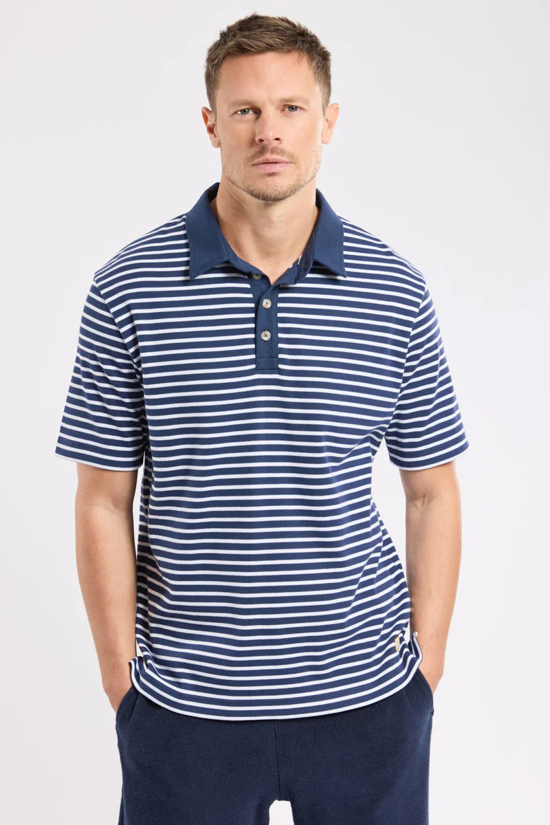 Heritage Striped Polo Shirt - Cotton - Marine Deep / Blanc