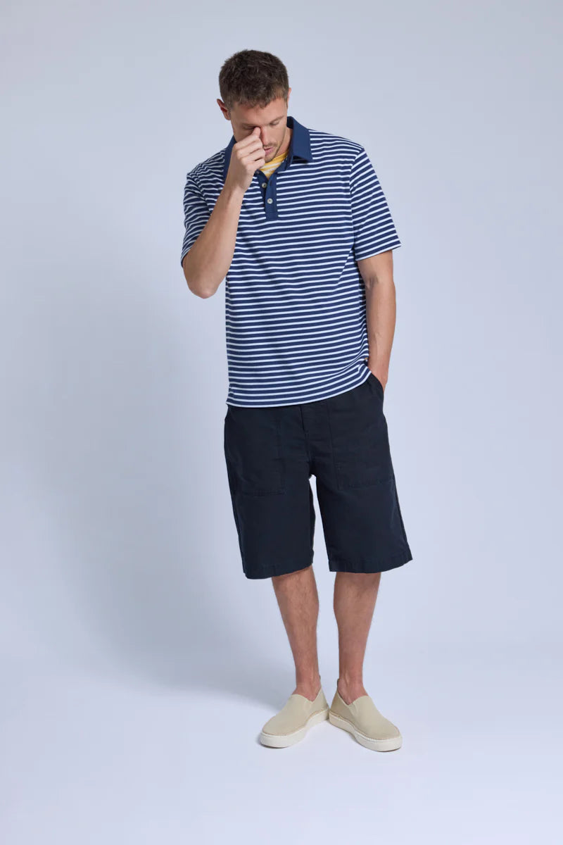 Heritage Striped Polo Shirt - Cotton - Marine Deep / Blanc