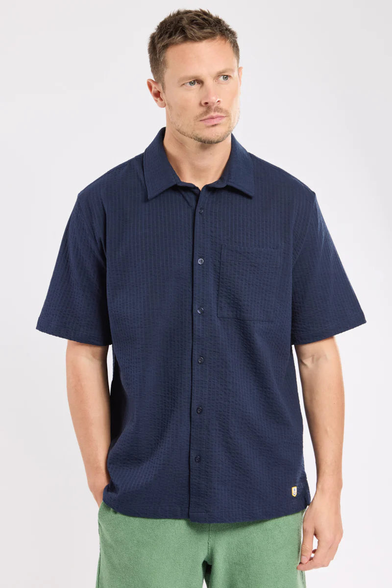 Short-Sleeved Shirt - Embossed Knit - Marine Deep