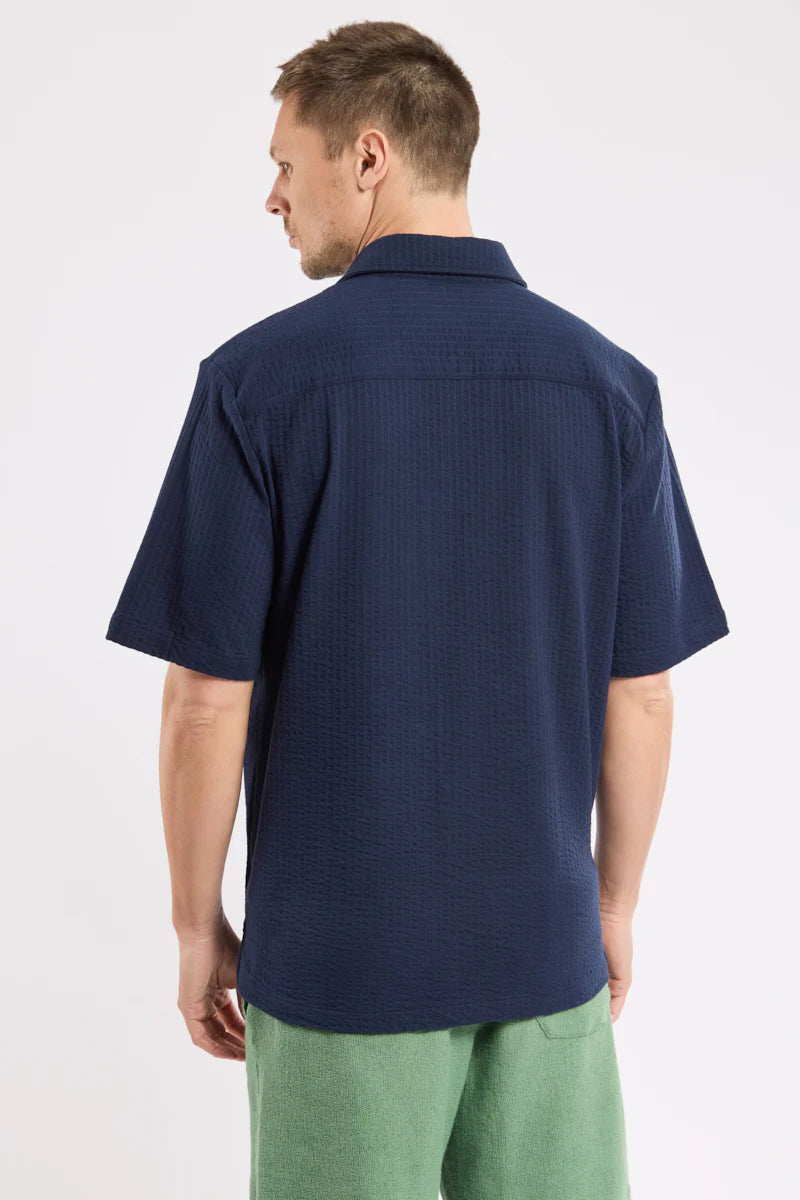 Short-Sleeved Shirt - Embossed Knit - Marine Deep