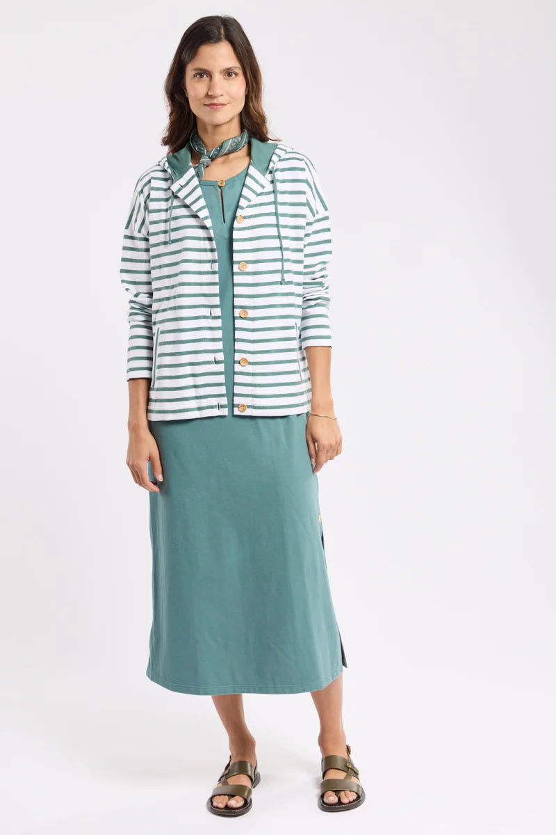 Striped Button-up Cardigan - Rustic Cotton - Blanc/Silver Pine