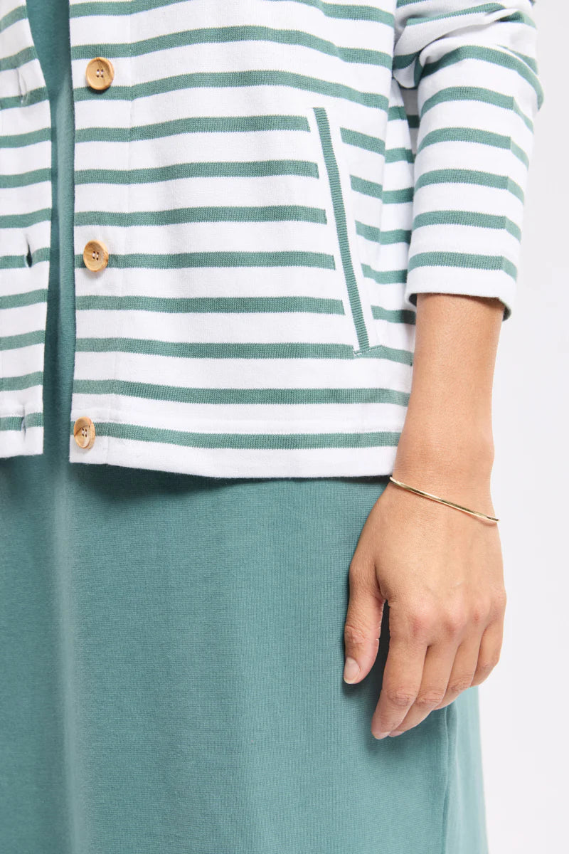 Striped Button-up Cardigan - Rustic Cotton - Blanc/Silver Pine