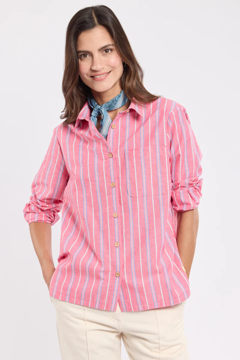 Striped Shirt - Cotton and Linen - Rayure Carminio/Mazarine