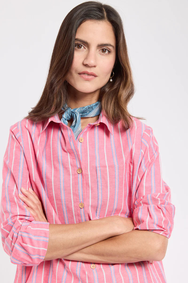 Striped Shirt - Cotton and Linen - Rayure Carminio/Mazarine