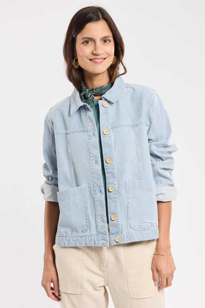 Striped Fisherman's Jacket - Cotton - Fines Rayures Denim/Blanc