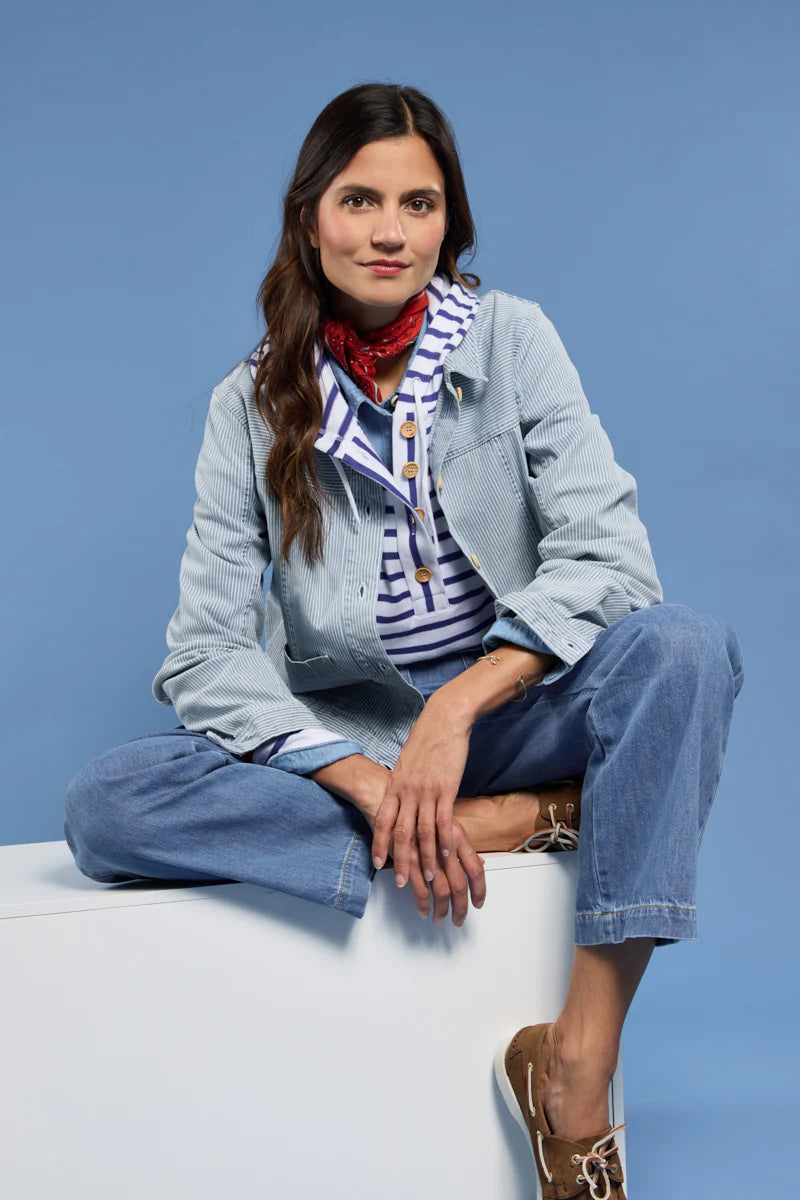 Striped Fisherman's Jacket - Cotton - Fines Rayures Denim/Blanc