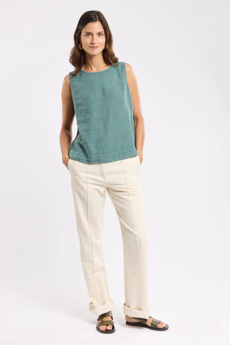 Button-Back Linen Tank Top - Silver Pine