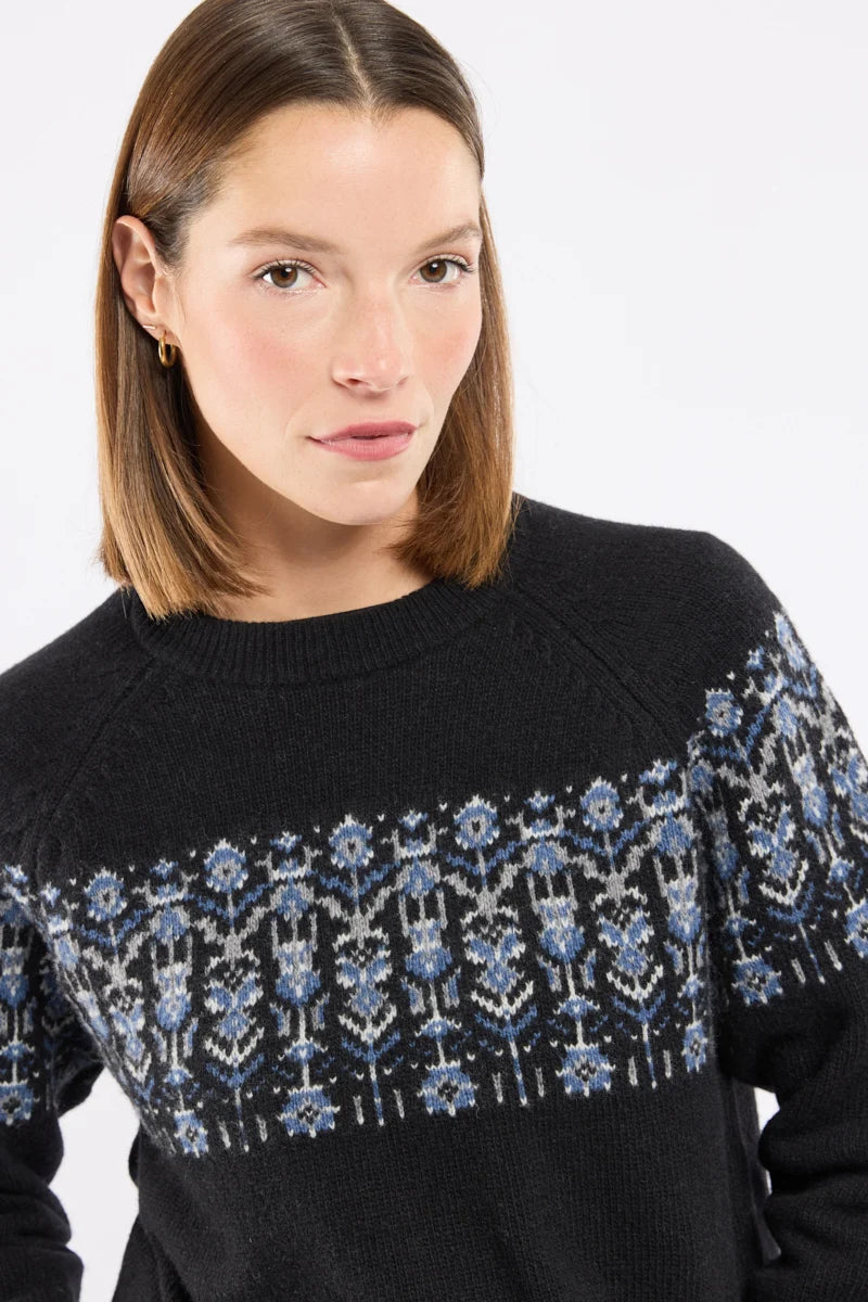 Héritage Jacquard Sweater - Wool - Jacquard Fleurs Noir