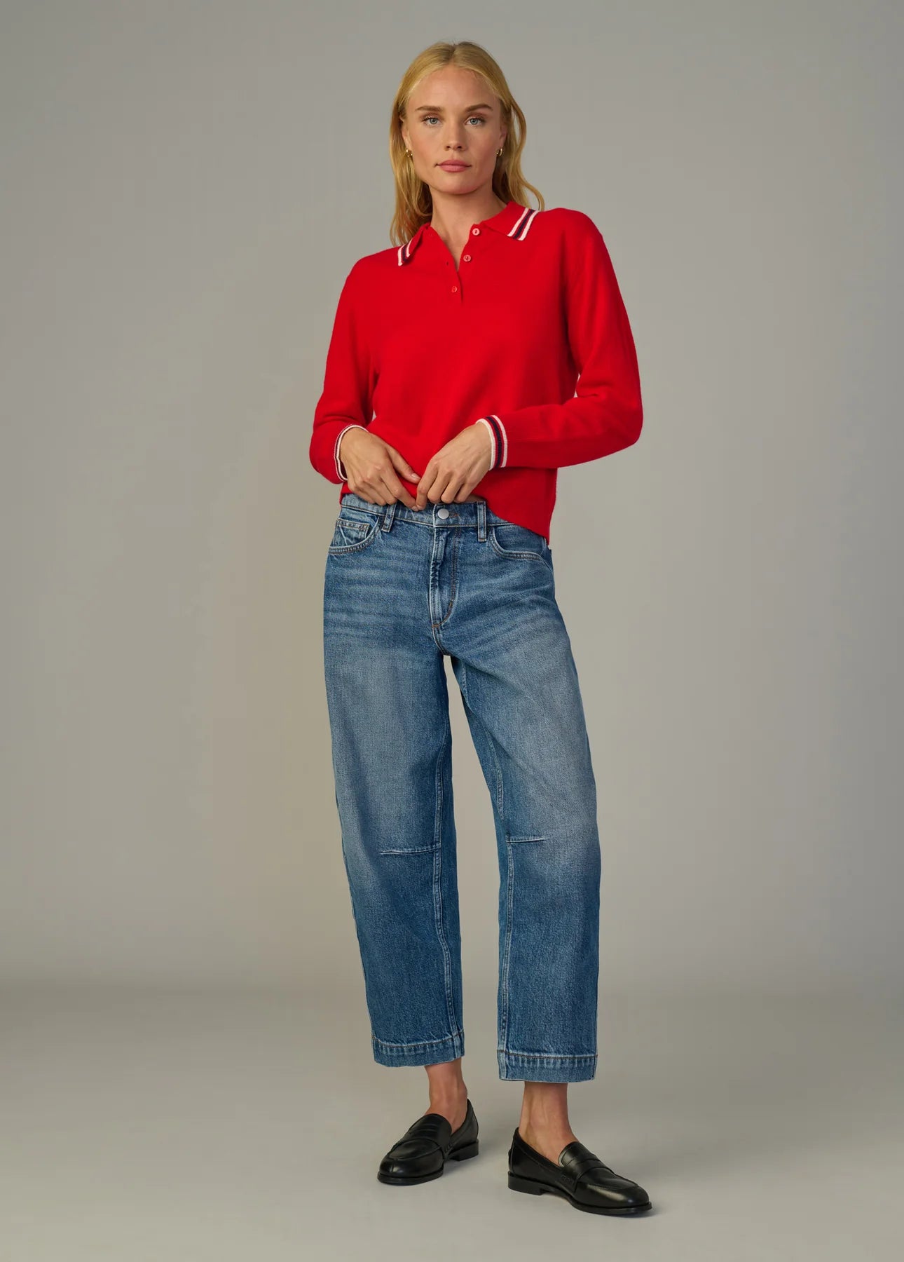 The Long Sleeve Cashmere Polo - Cherry Red