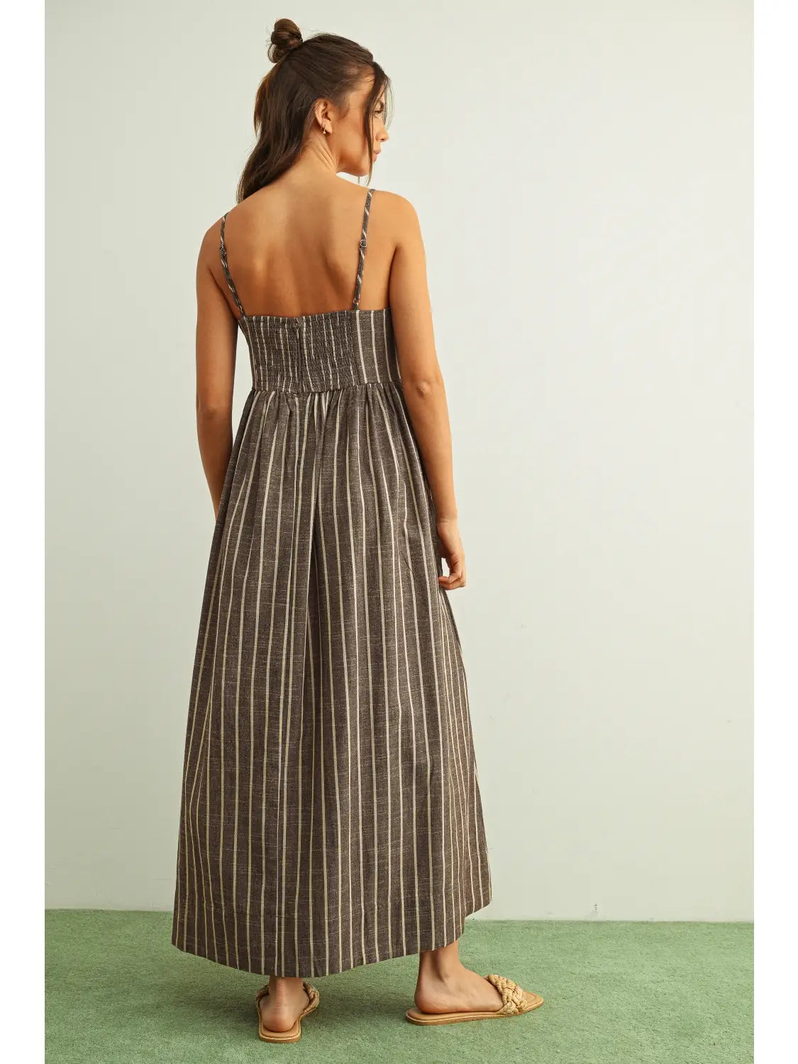 Striped Sleeveless Maxi Dress - Brown/Beige