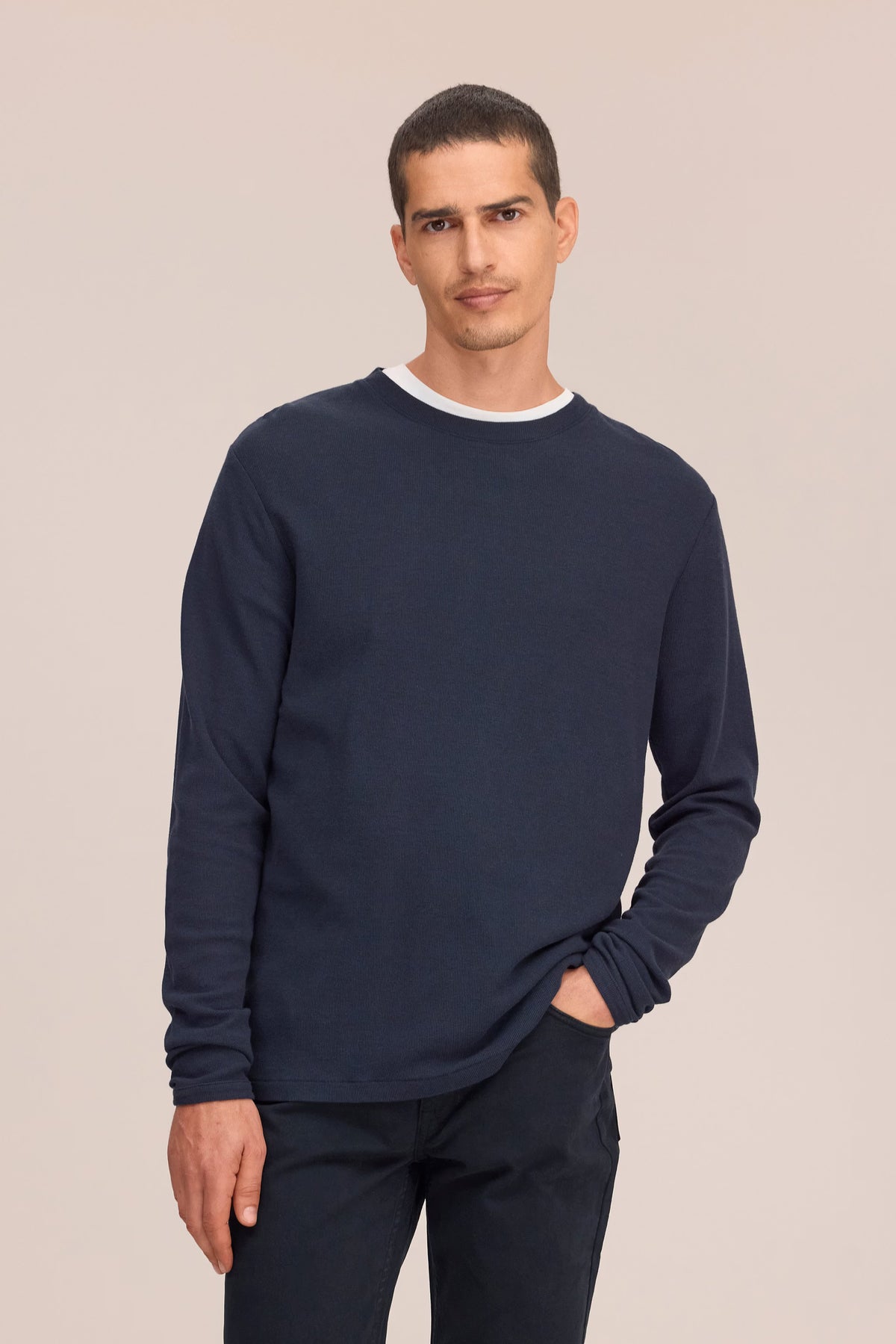 Clive - Waffle Knit Tee - Navy Blue