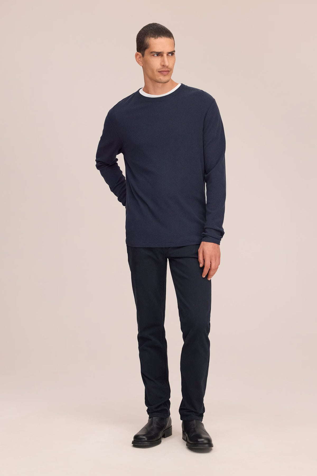 Clive - Waffle Knit Tee - Navy Blue
