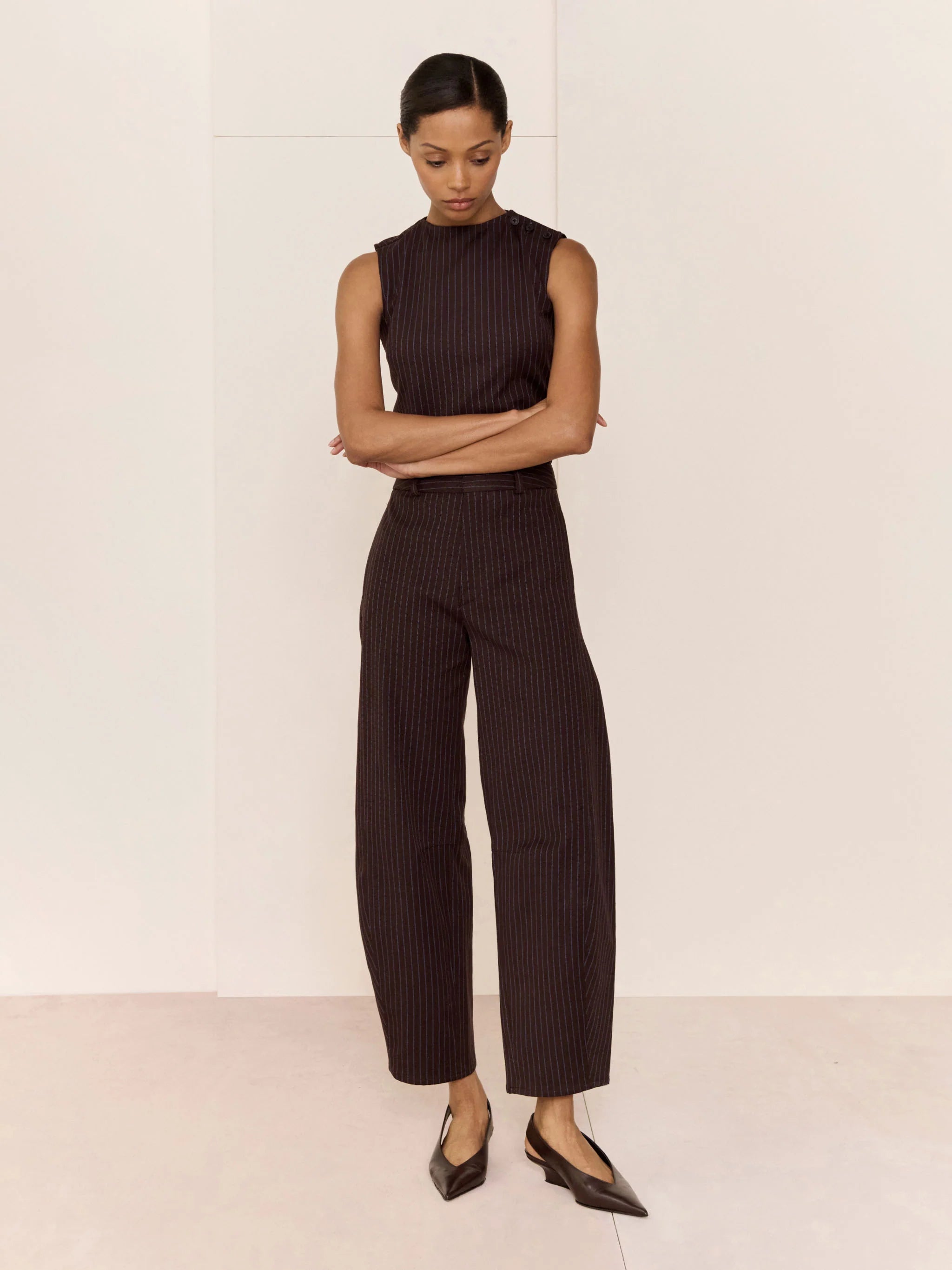 Tailored Top - Brown/Blue Stripe