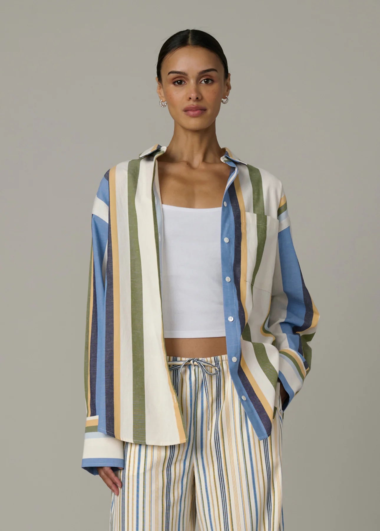 The Boyfriend Button Down Shirt - Azure Variegated Stripe