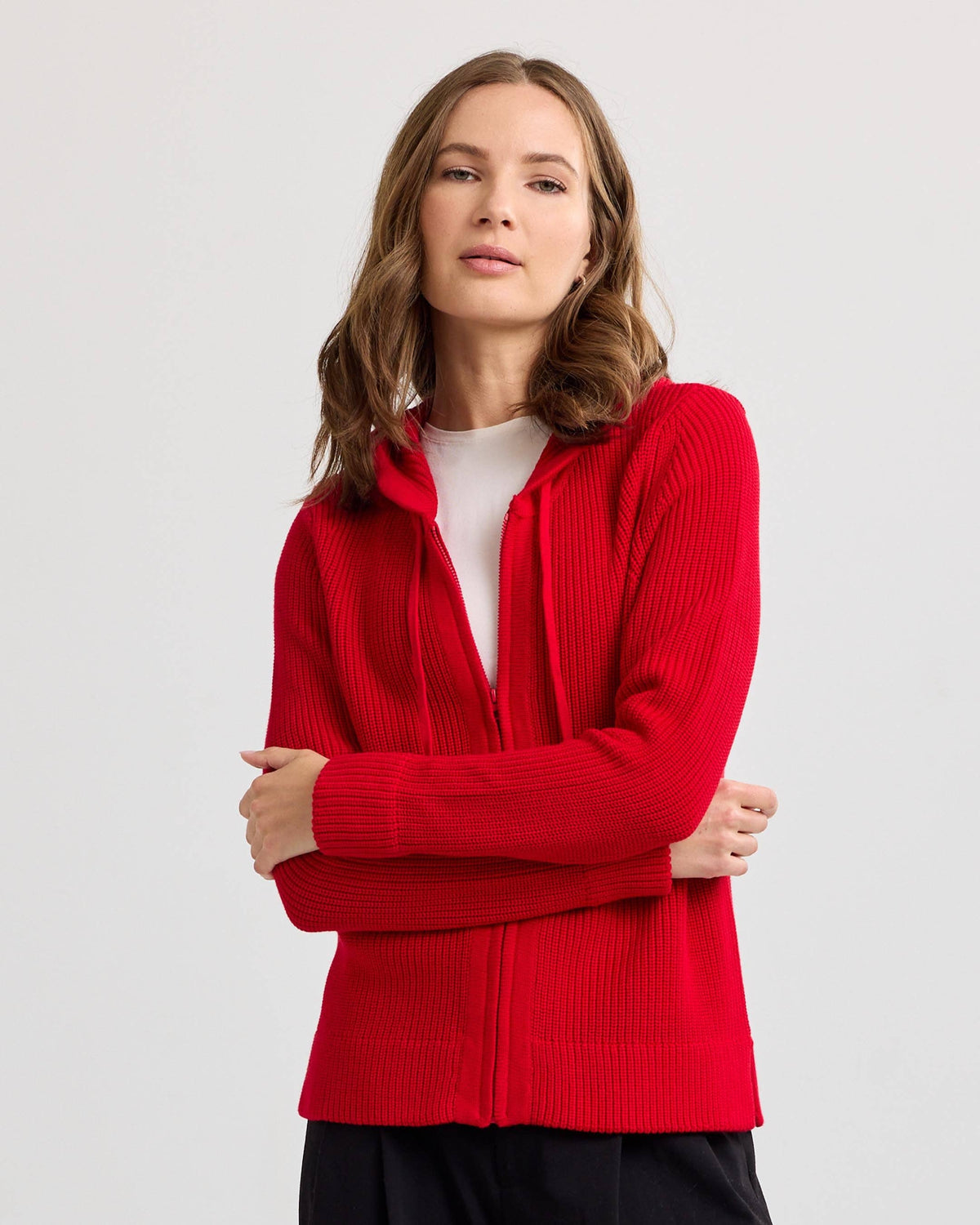 Cotton Fisherman Hoodie - Red