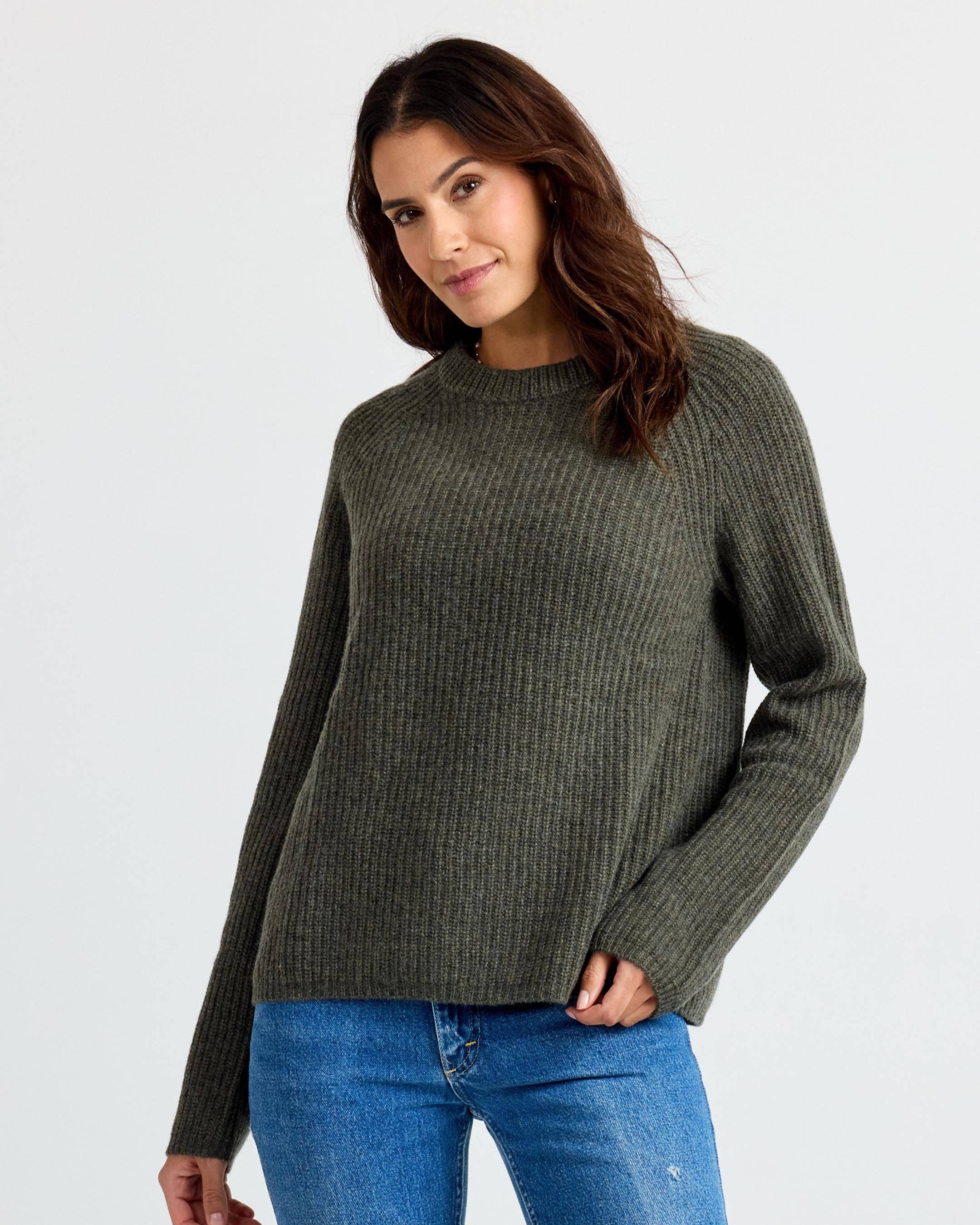 Cashmere Fisherman Crew - Dark Olive
