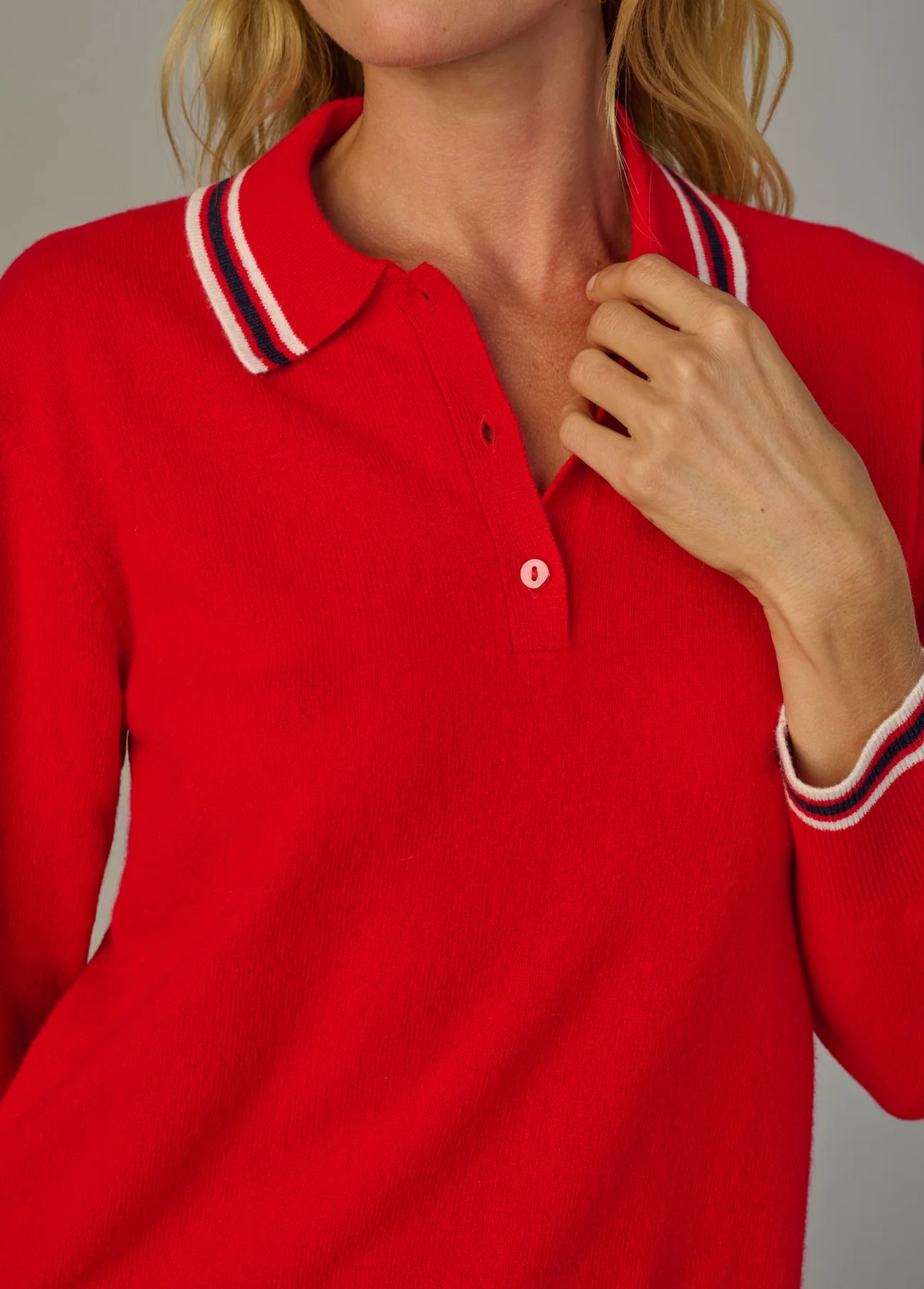 The Long Sleeve Cashmere Polo - Cherry Red
