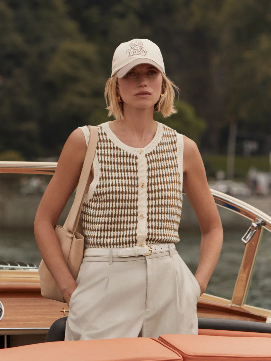 Aura Knit Top - Egret/Golden Olive