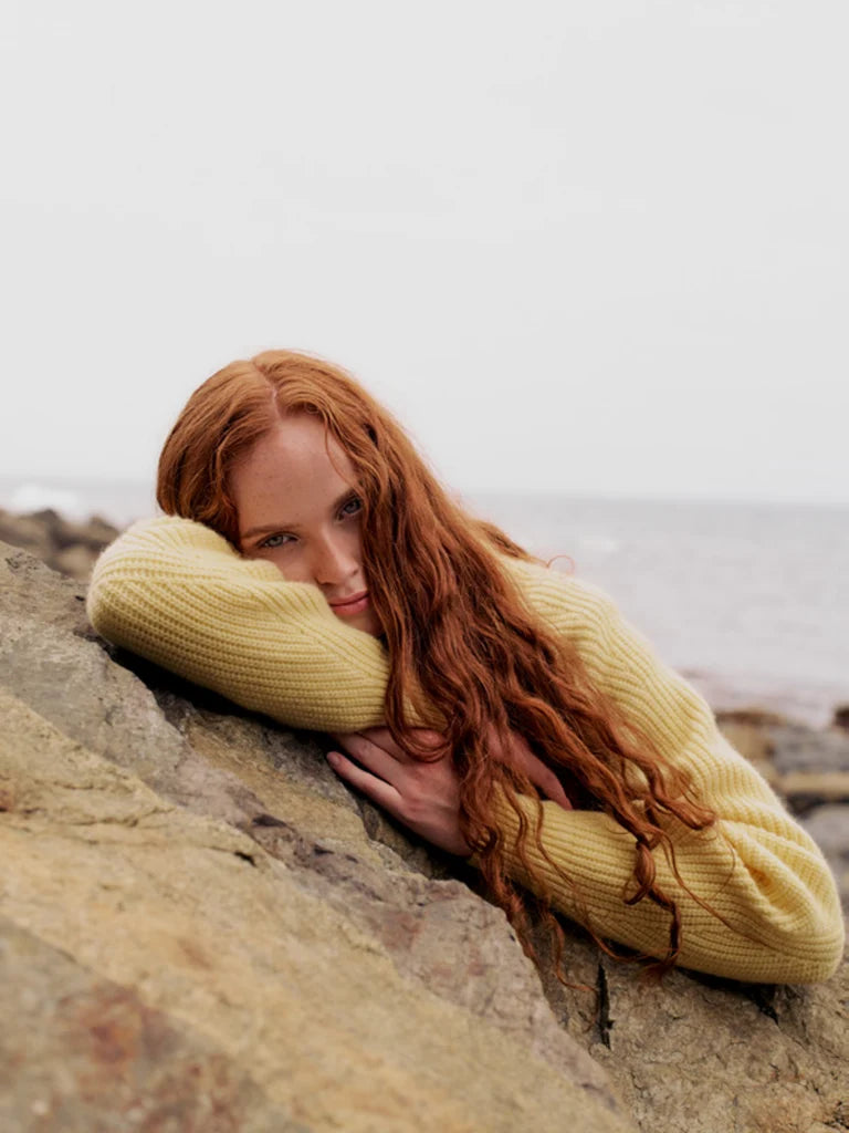 Women's Amy Powney + Finisterre Fisherman Rib Crew Neck Sweater - Butter Yellow