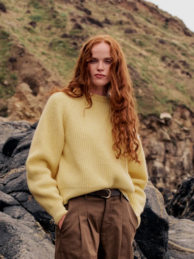 Women's Amy Powney + Finisterre Fisherman Rib Crew Neck Sweater - Butter Yellow