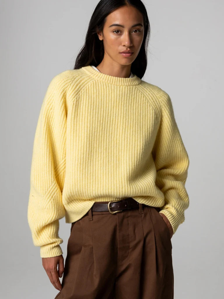 Women's Amy Powney + Finisterre Fisherman Rib Crew Neck Sweater - Butter Yellow