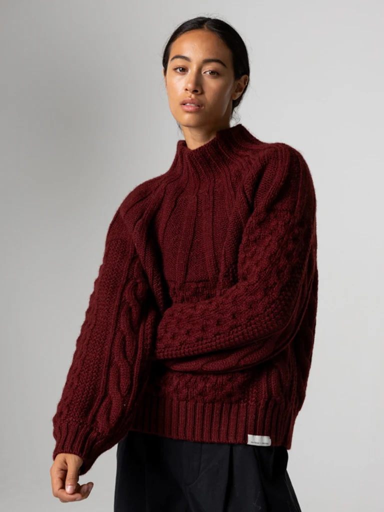 Amy Powney + Finisterre Women's Aran Knit Sweater - Cherrywood