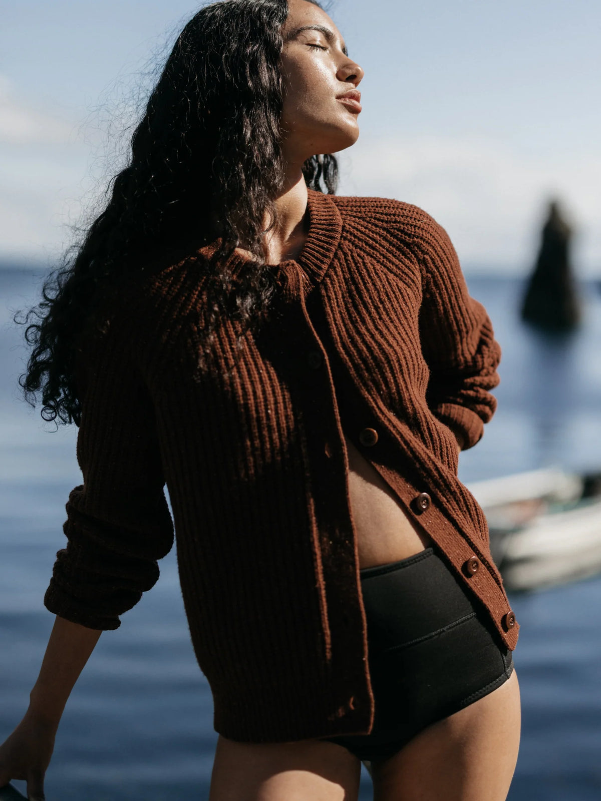 Mora Crew Neck Cardigan - Mahogany Brown
