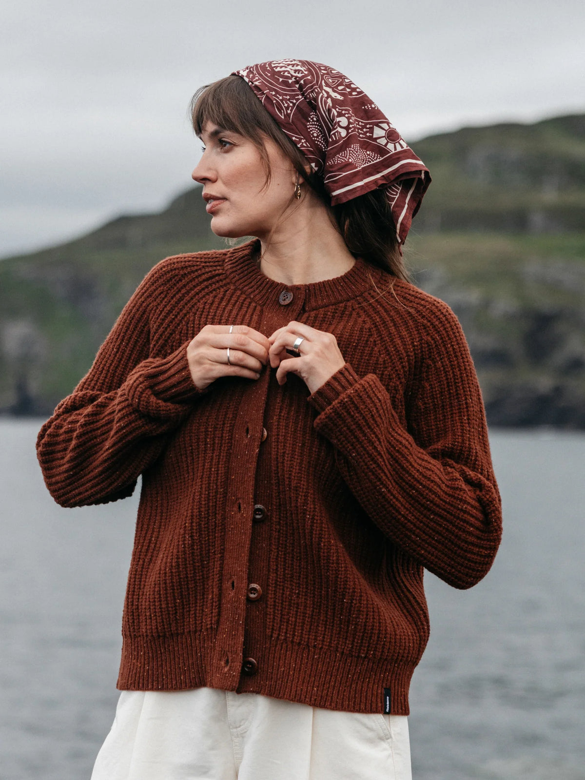 Mora Crew Neck Cardigan - Mahogany Brown
