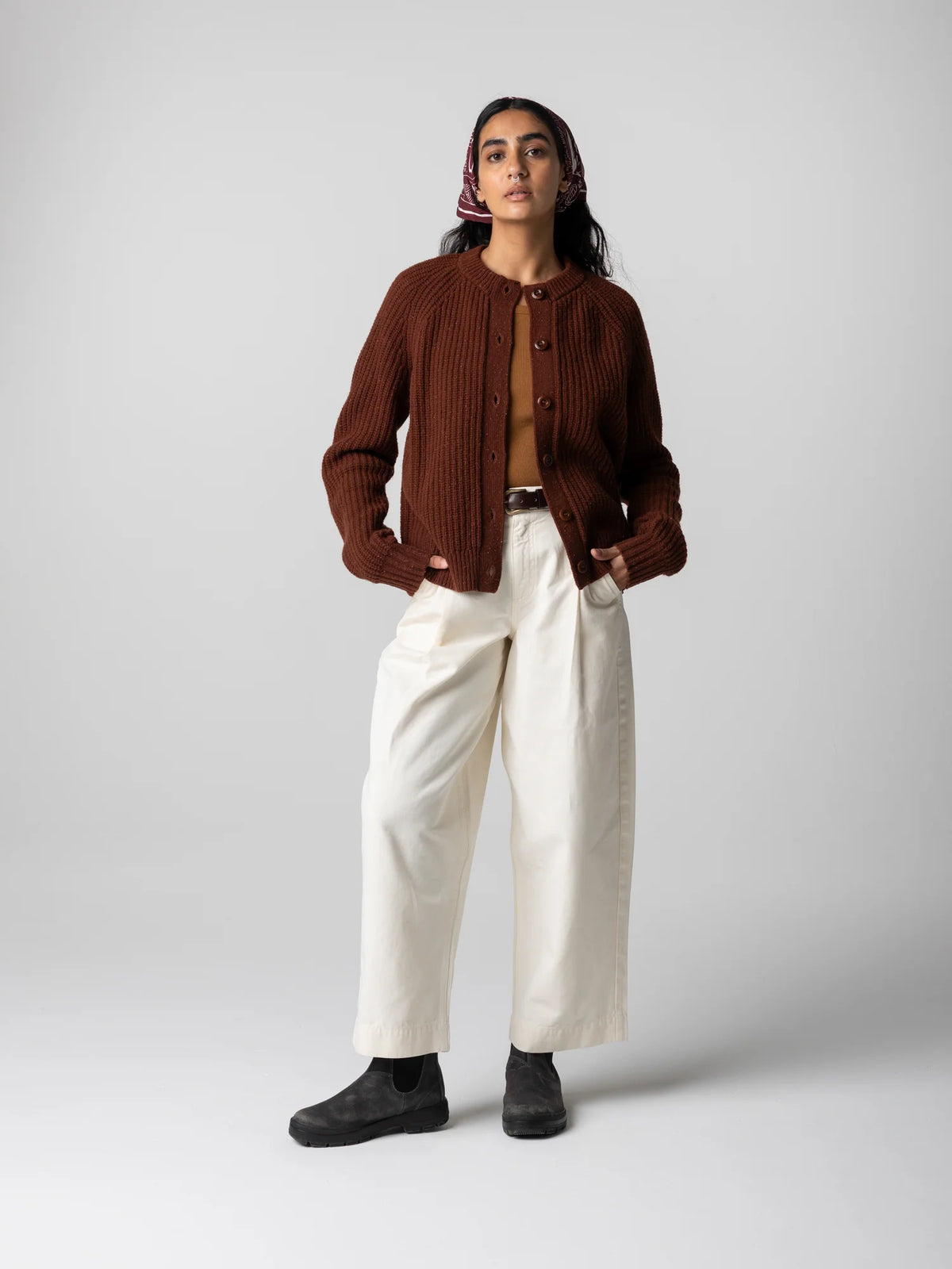 Mora Crew Neck Cardigan - Mahogany Brown