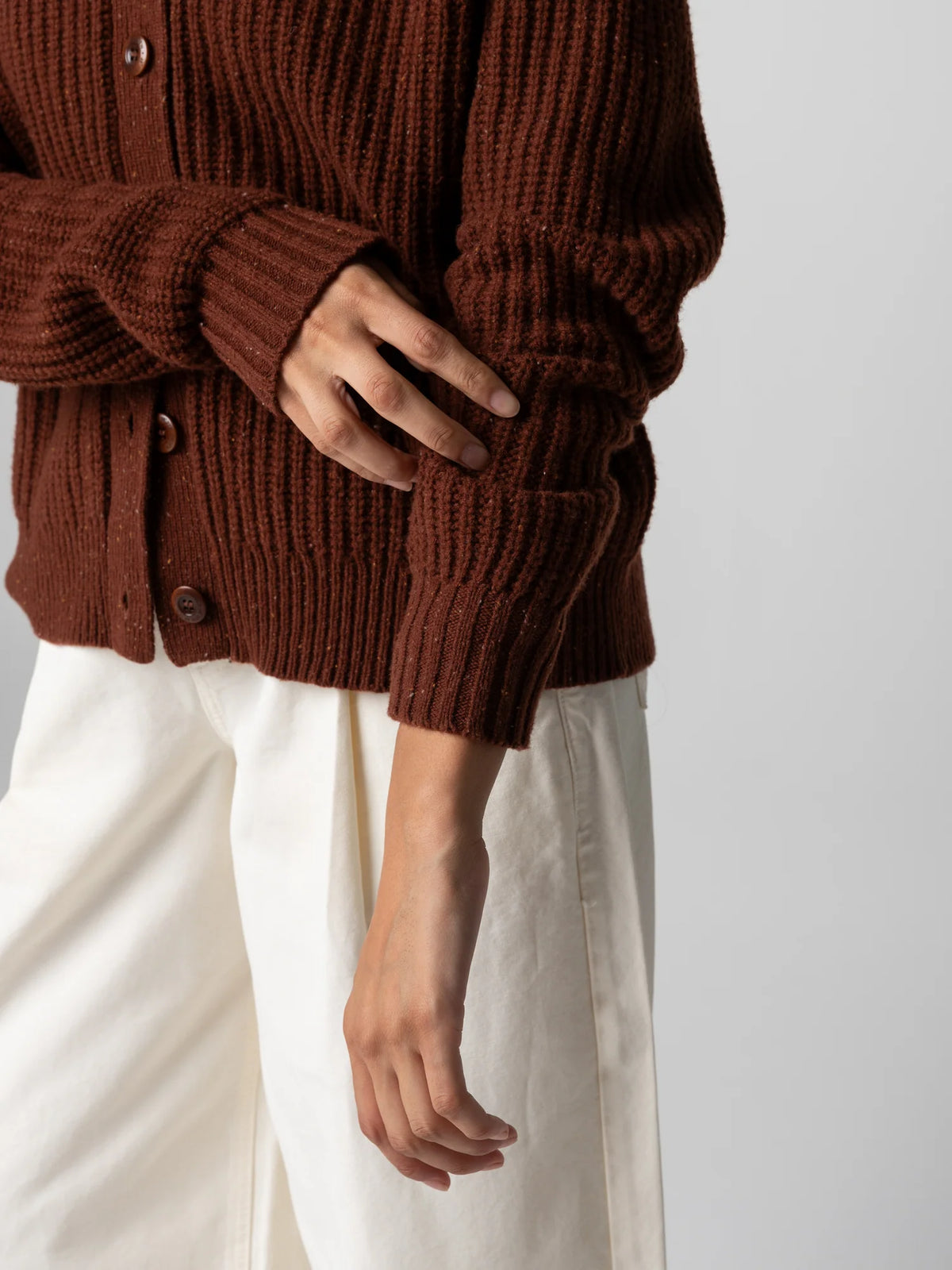 Mora Crew Neck Cardigan - Mahogany Brown