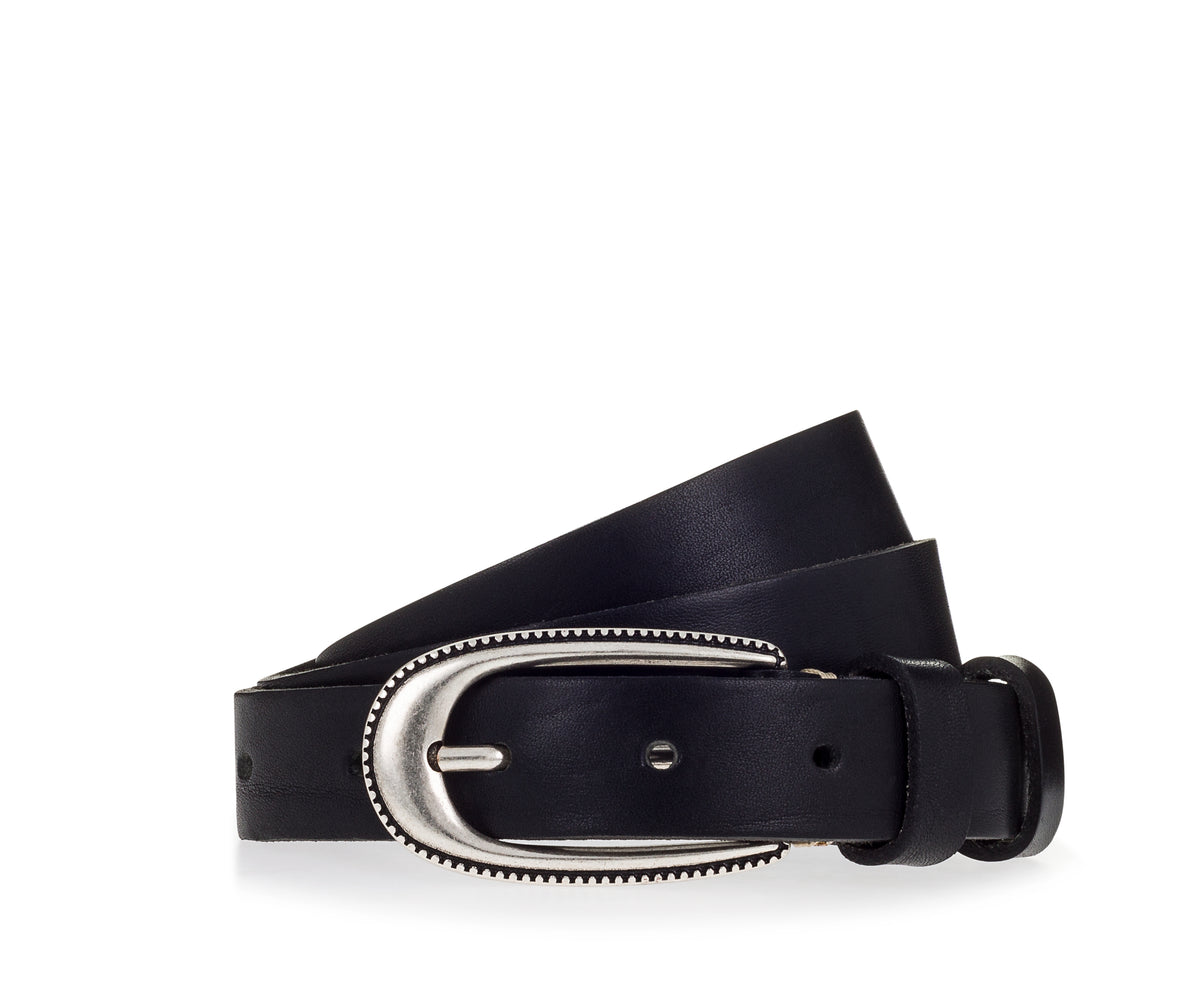 Romina 25 mm Leather Belt - Black with Silver