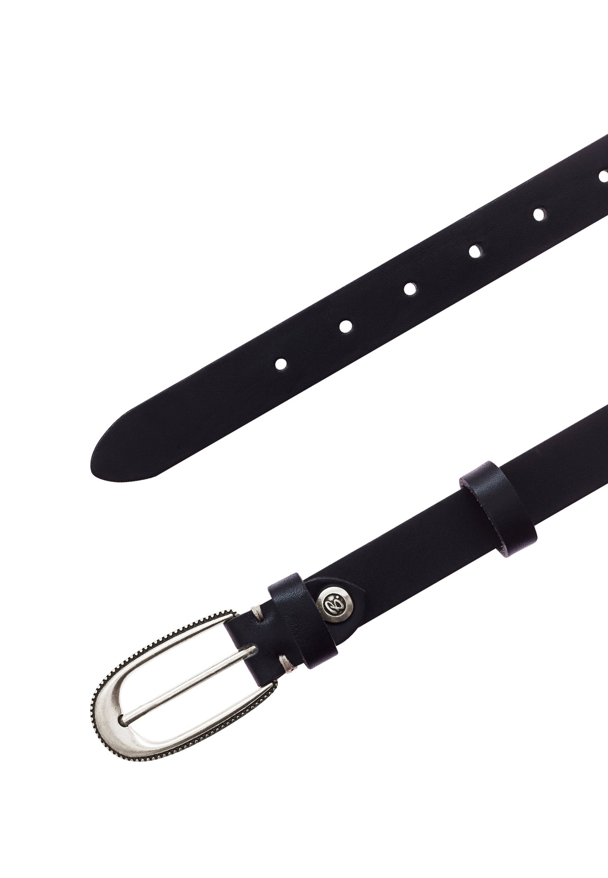 Romina 25 mm Leather Belt - Black with Silver