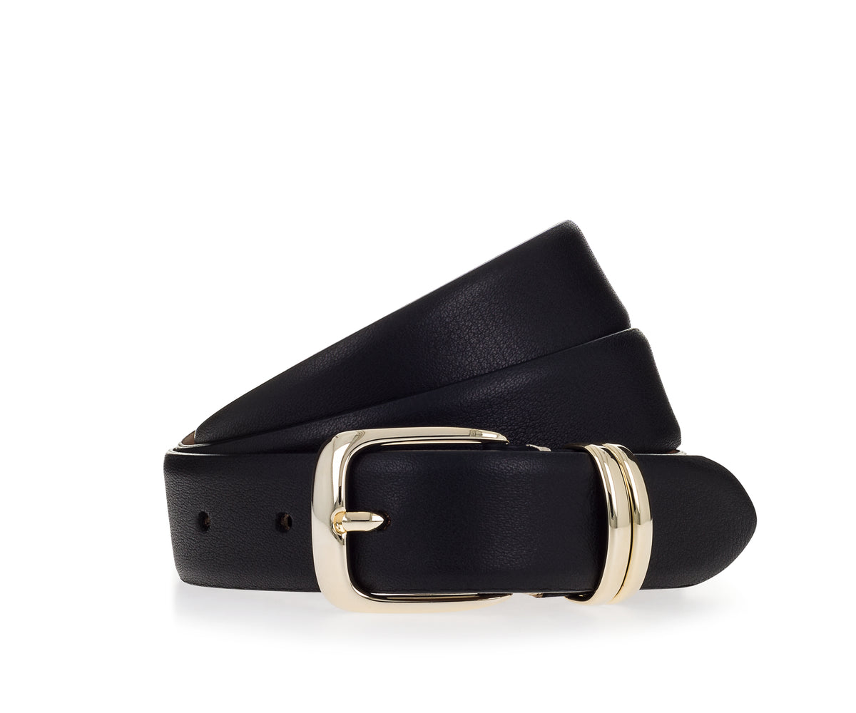 Janie 30 mm Leather Belt - Black with Gold