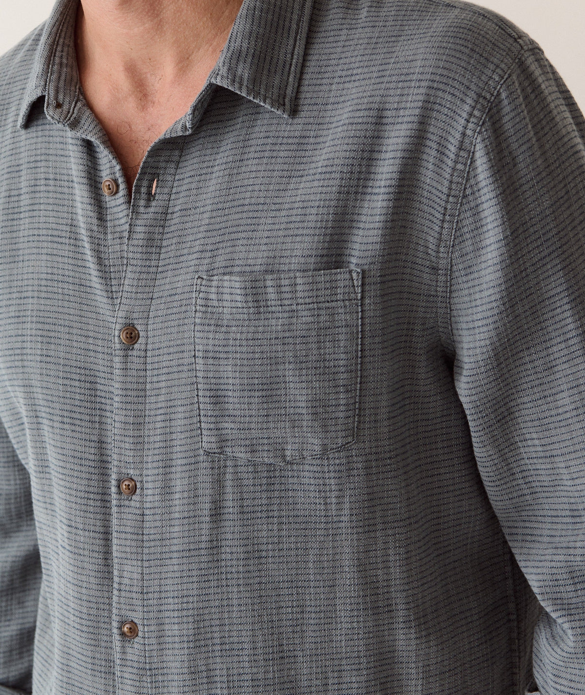Stretch Selvage Long Sleeve Shirt - Balsam Mini Stripe
