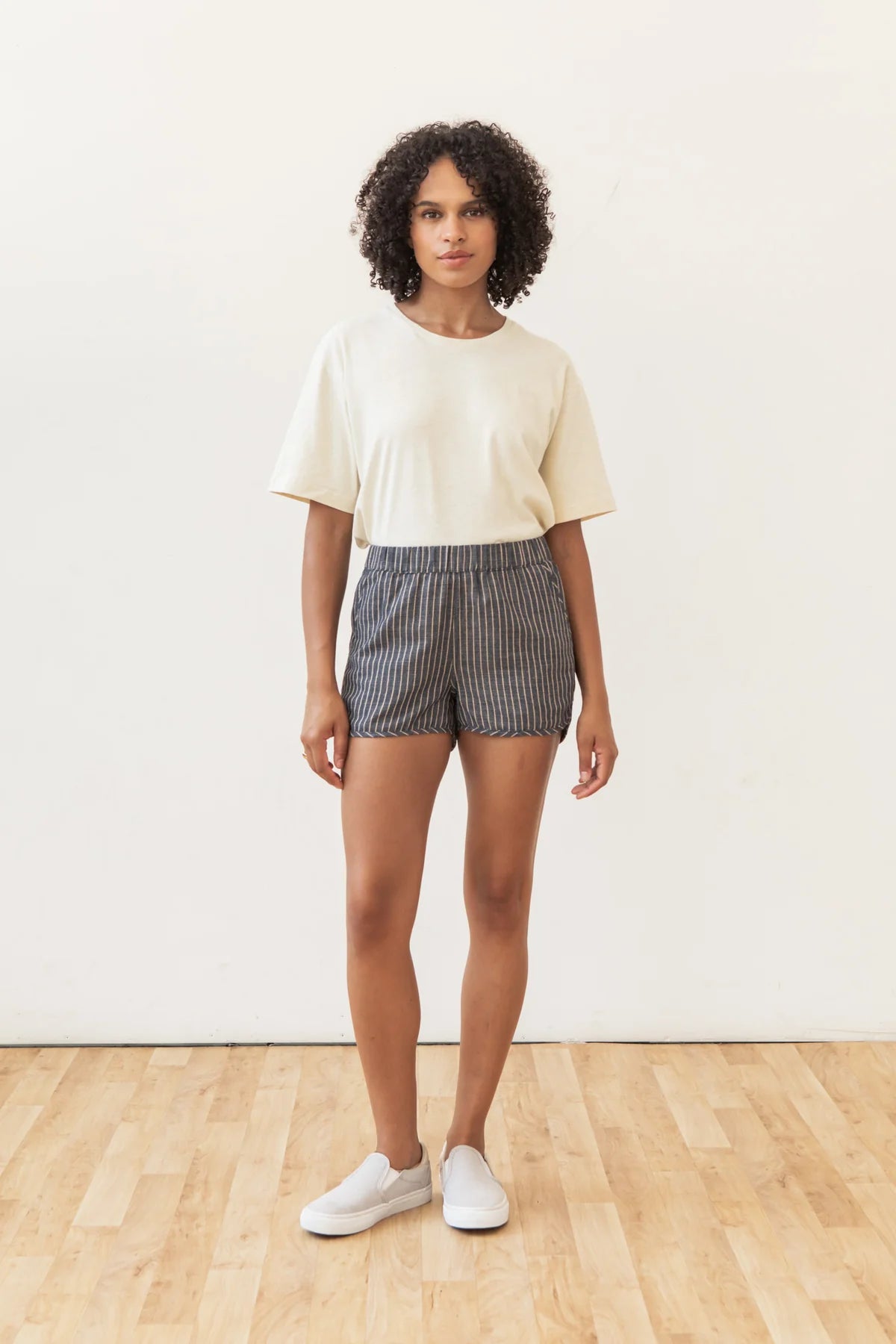 The Luca Track Short - Denim Herringbone Stripe
