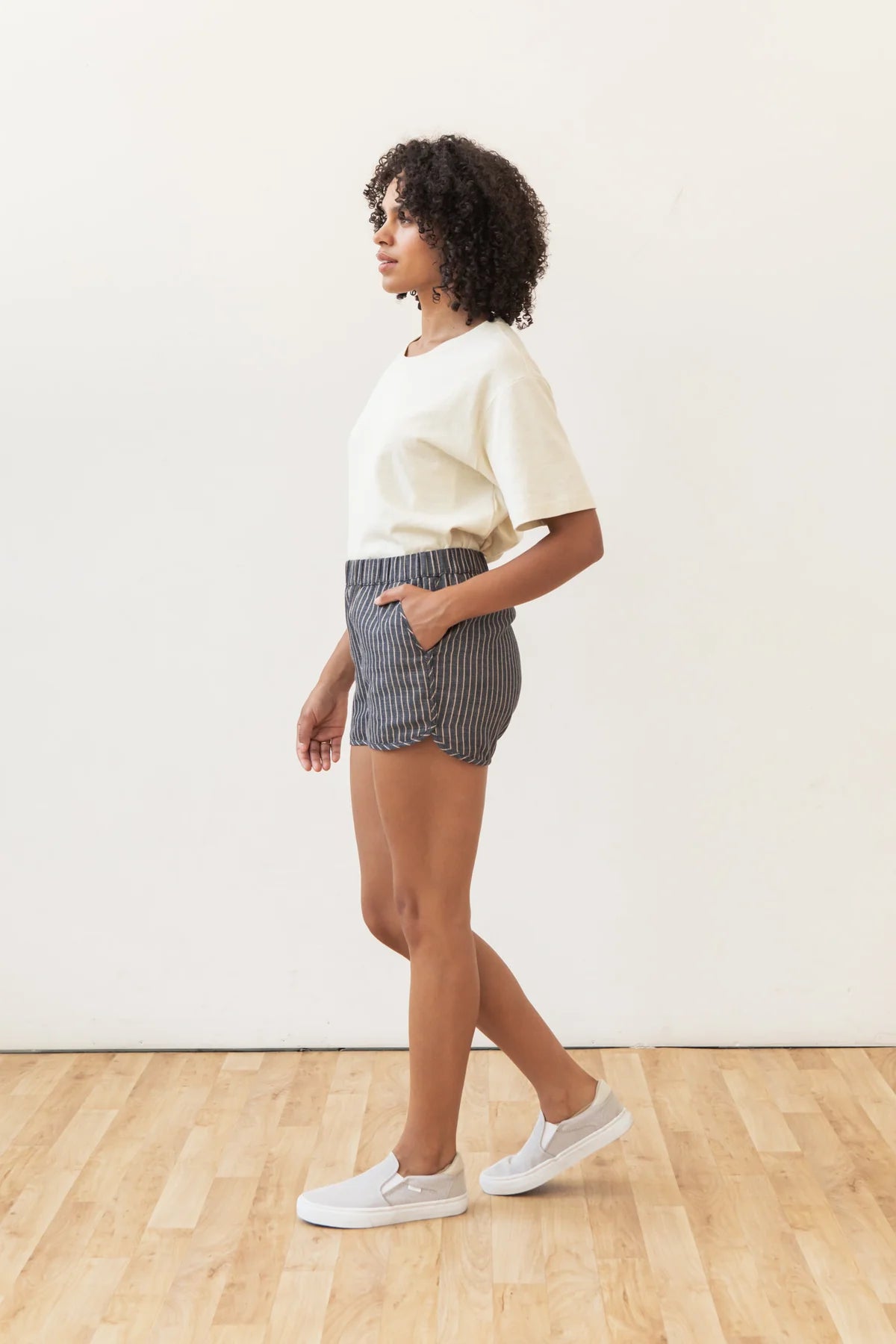 The Luca Track Short - Denim Herringbone Stripe