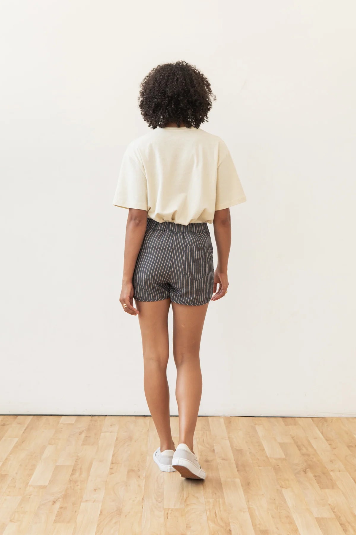 The Luca Track Short - Denim Herringbone Stripe