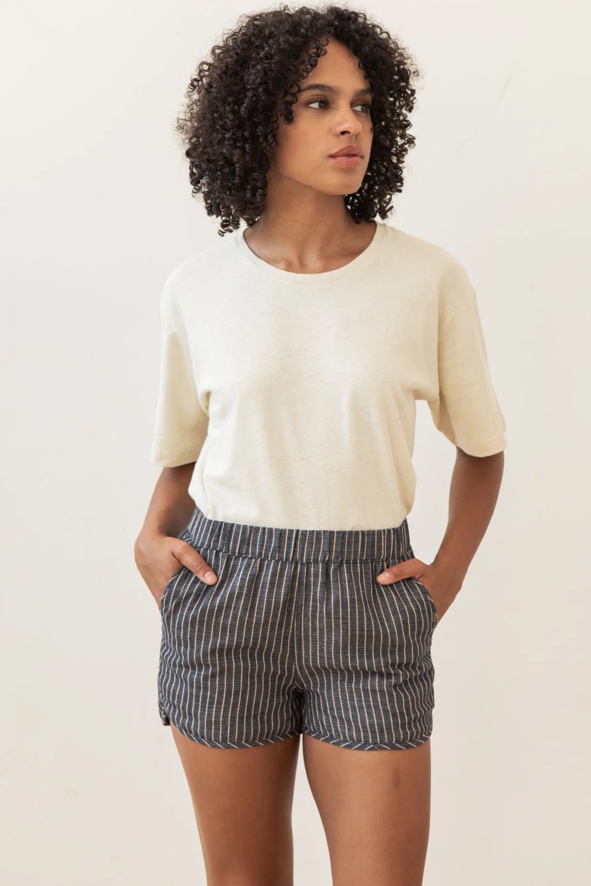 The Luca Track Short - Denim Herringbone Stripe